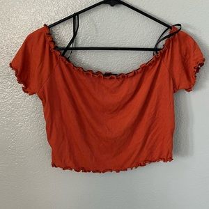 Burnt orange Cropped ruffled shirt